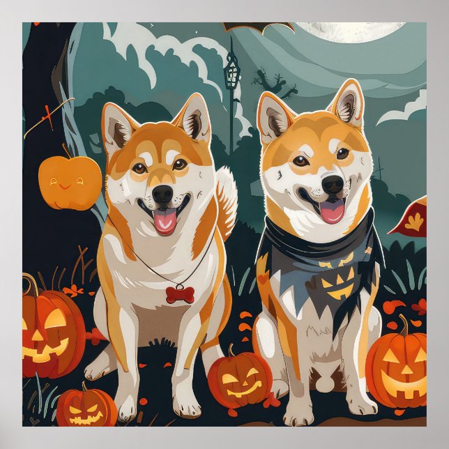 Affiche Shiba Inu Halloween Éffrayant (Devant)