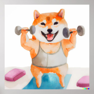 Affiche Shiba Inu Pratiquer le Carré de Yoga
