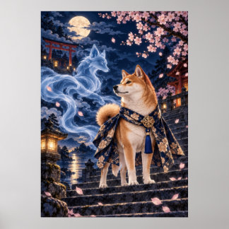 Affiche Shiba Inu & Spirit Fox – Japanese Fantasy Art