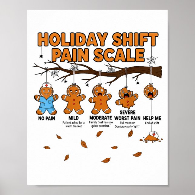 Affiche Shift Nurse Pain Scale Funny Gingerbread Rn Christ (Devant)