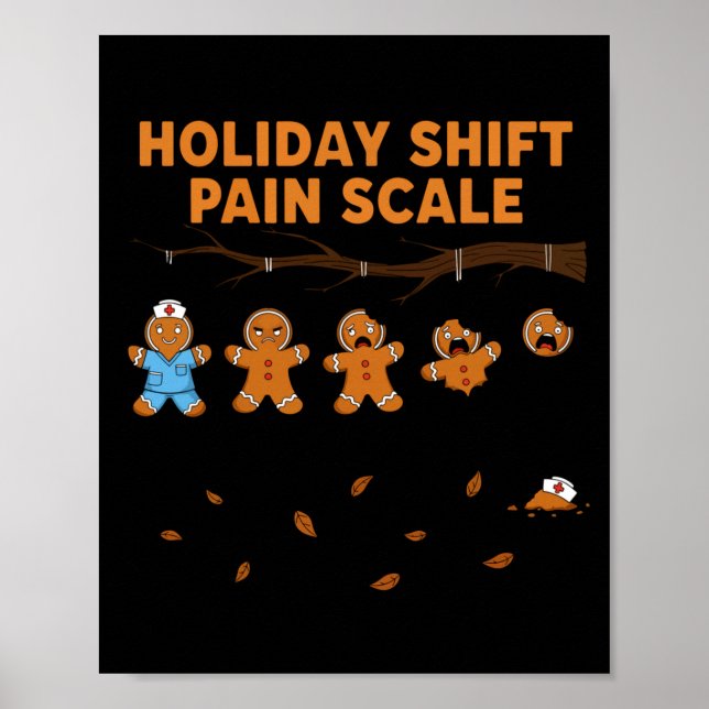 Affiche Shift Nurse Pain Scale Funny Gingerbread Rn Christ (Devant)