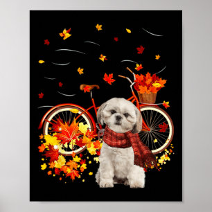 Affiche Shih Tzu Bike Automne Chien Leaf Automne Fun Autom