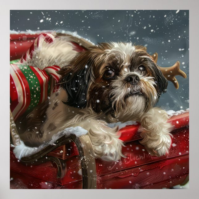 Affiche Shih Tzu Chien Festif de Noël (Devant)
