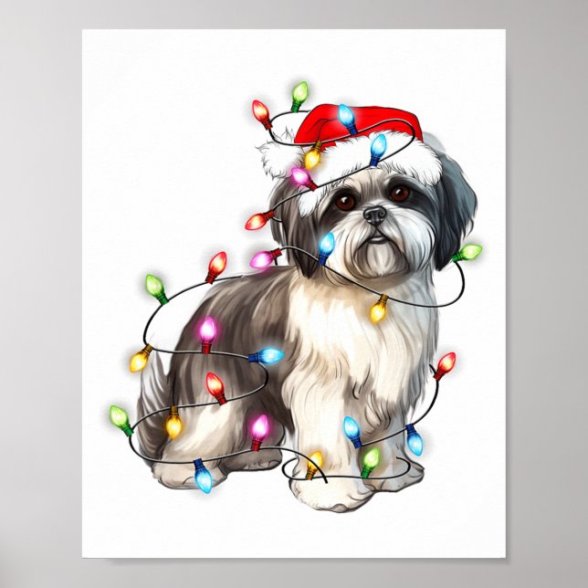 Affiche Shih Tzu Dog Christmas Lights Xmas Cute  (Devant)