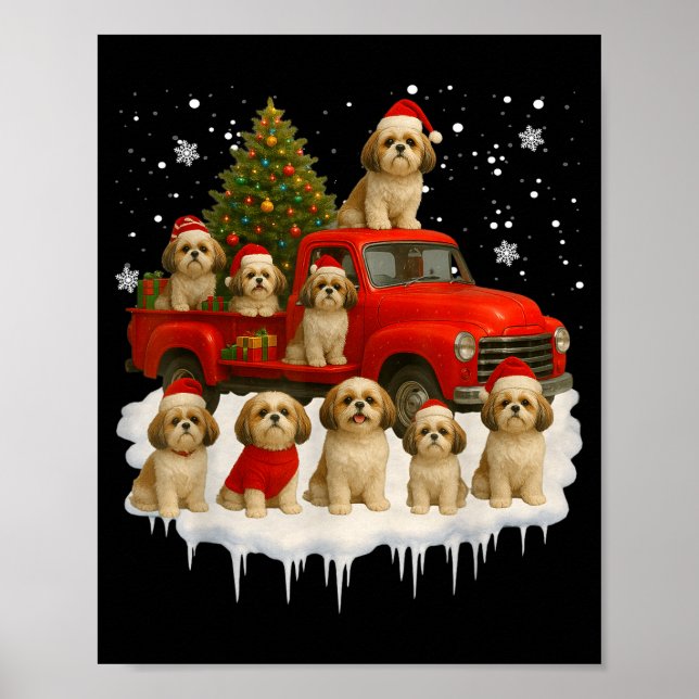 Affiche Shih Tzu Dog Red Truck Christmas Tree Santa Ugly X (Devant)