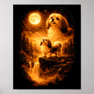 Affiche Shih Tzu hurlant à la Lune Vintage 90s Chien Drôle