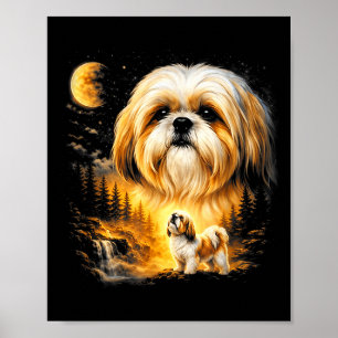 Affiche Shih tzu hurlant à la lune vintage 90s drôle de ch