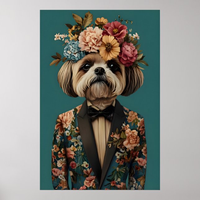 Affiche Shih Tzu In Suit Poster, Shih Tzu Portrait, Shih (Devant)