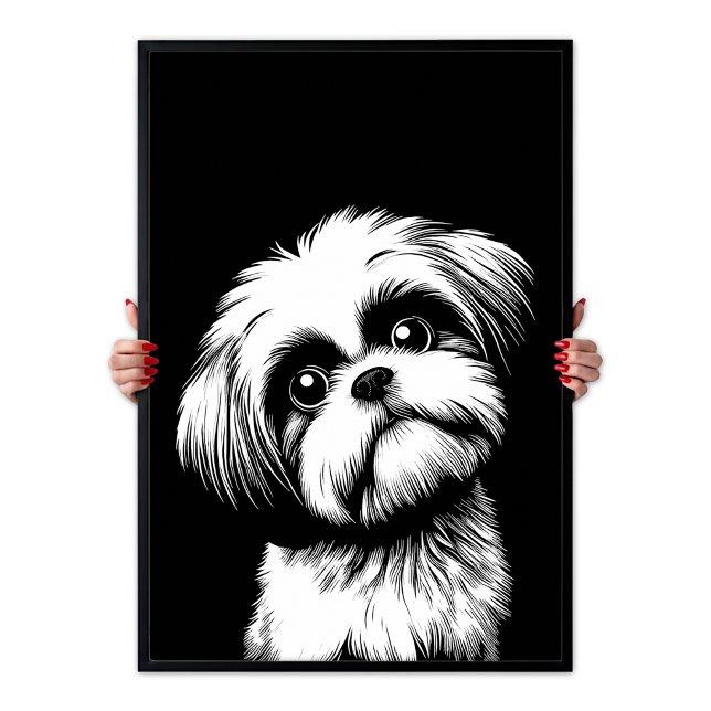 Affiche Shih Tzu Pop Art Blanc & Noir Chic Esthétique (Shih Tzu Pop Art White & Black Chic Aesthetic Poster)