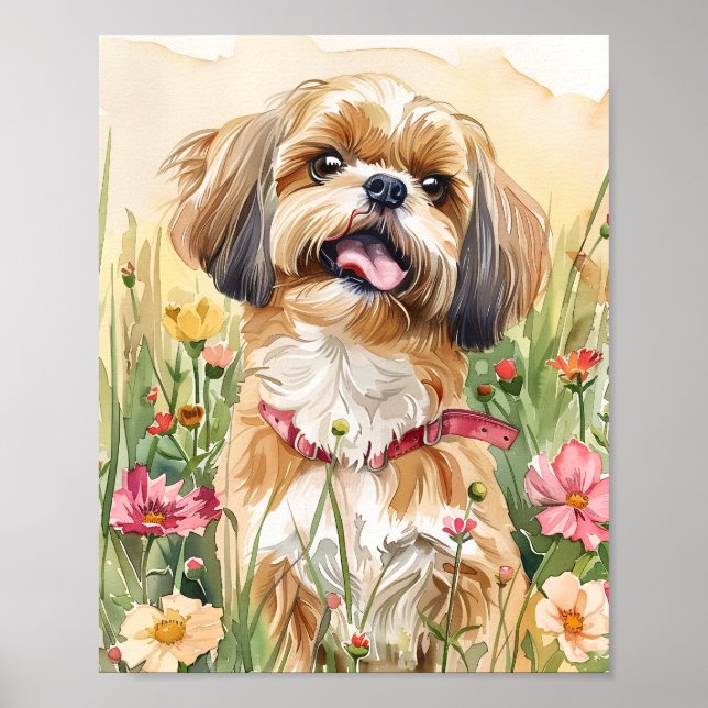 Affiche Shih Tzu Portrait Art - Mur de chien mignon Décor (Devant)