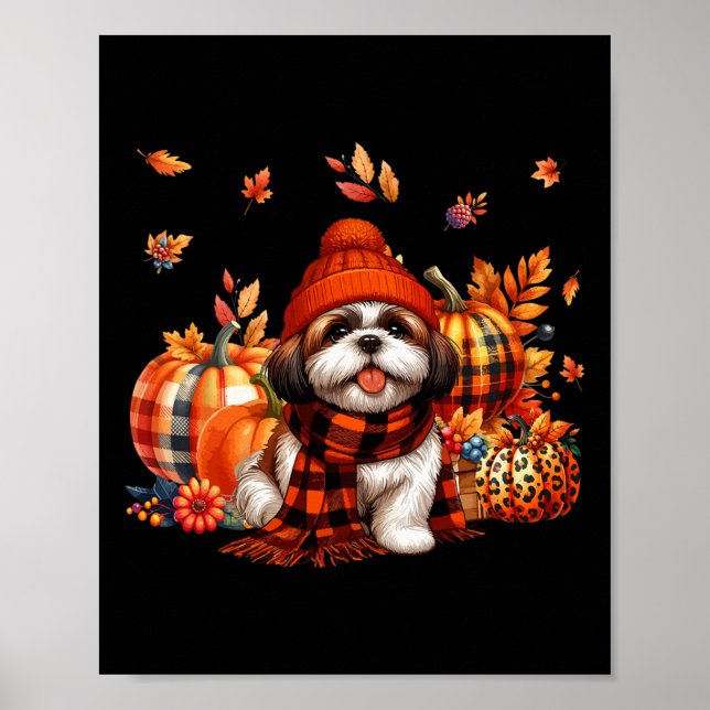 Affiche Shih Tzu Thanksgiving Leopard Citrouilles Leaves F (Devant)