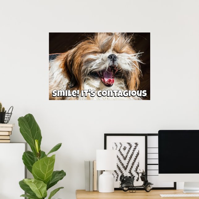 Affiche Shih tzu yawning laughing smile text customize (Bureau à domicile)