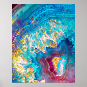 Affiche Shimmerger Agate Slice Aqua Geode Art Imprimer