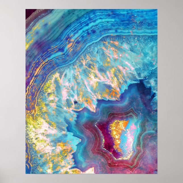 Affiche Shimmerger Agate Slice Aqua Geode Art Imprimer (Devant)