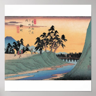 Affiche Shinmachi, Japon. Fond du mont Fuji