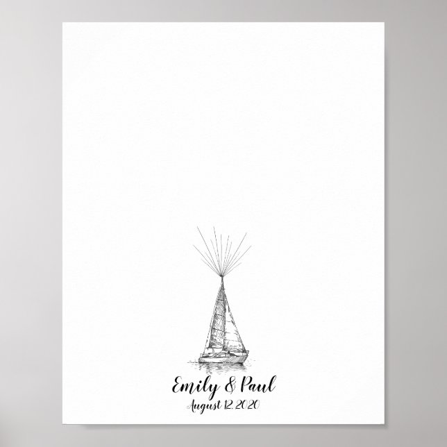 Affiche Ship Sketched Wedding Fingerprint Guestbook (Devant)