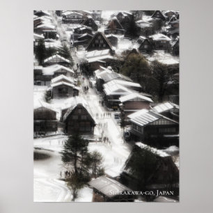 Affiche Shirakawago Snow Village Japon Destination Voyage