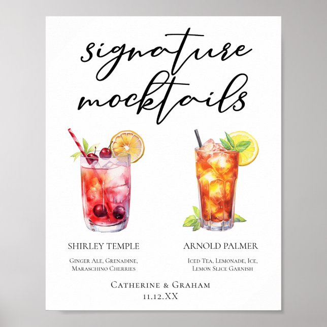 Affiche Shirley Temple Arnold Palmer Mocktails Menu (Devant)