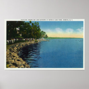 Affiche Shoreline, Pavilion, and Swimmers