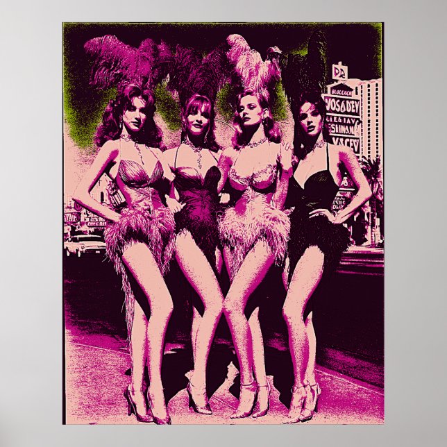 Affiche Showgirl Baddies Rose et Vert Risograph  (Devant)