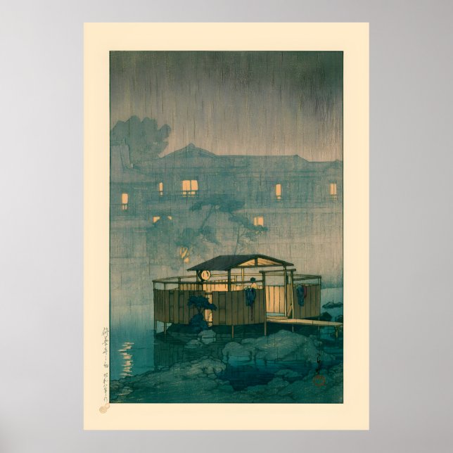 Affiche Shuzenji en pluie par Kawase Hasui (Devant)