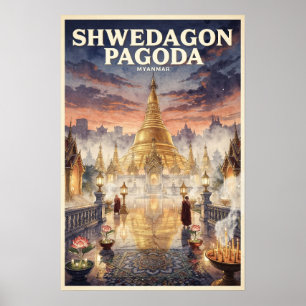 Affiche Shwedagon Pagoda Voyage Vintage