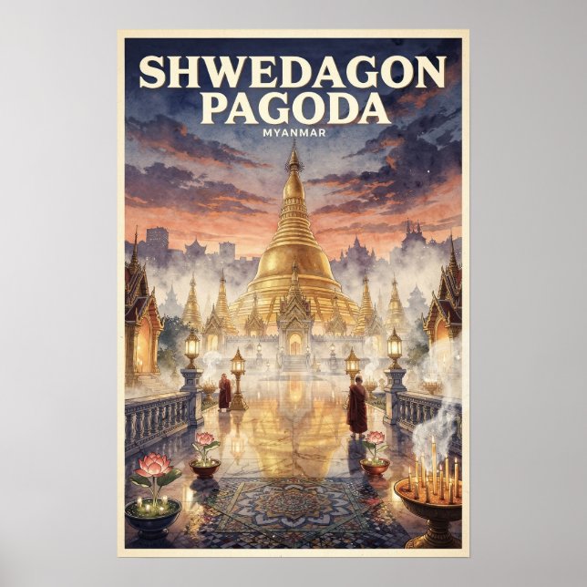 Affiche Shwedagon Pagoda Voyage Vintage (Devant)