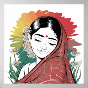 Affiche Shy Indian Woman Art minimaliste
