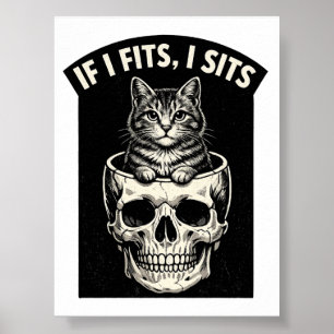 Affiche Si ça rentre je m'assois Crâne de chat noir imprim