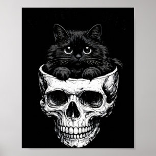 Affiche Si ça va assis crâne de chat noir gothique drôle s