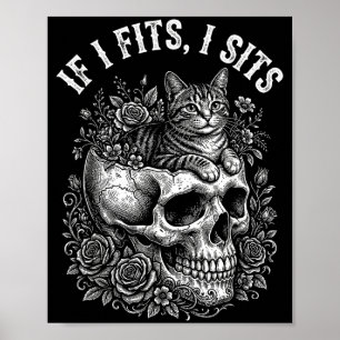 Affiche Si ça va assis crâne de chat noir humour mème mini