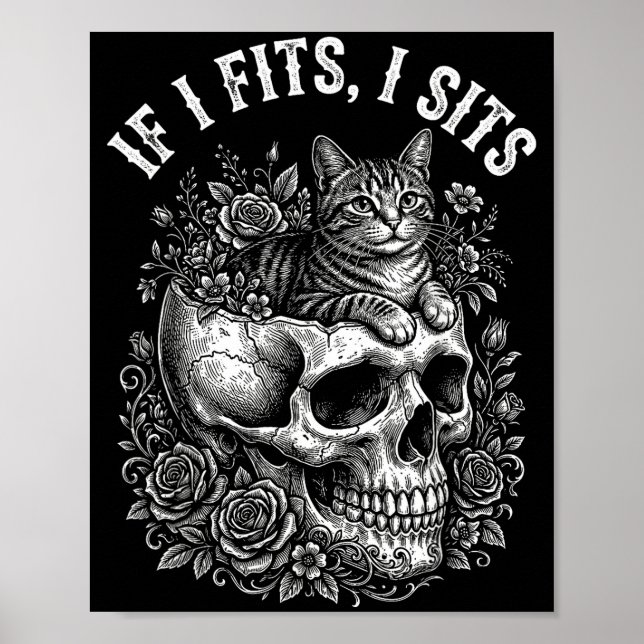 Affiche Si ça va assis crâne de chat noir humour mème mini (Devant)