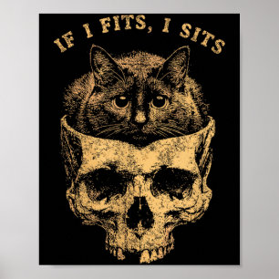 Affiche Si ça va assis crâne de chat noir humour mème mini