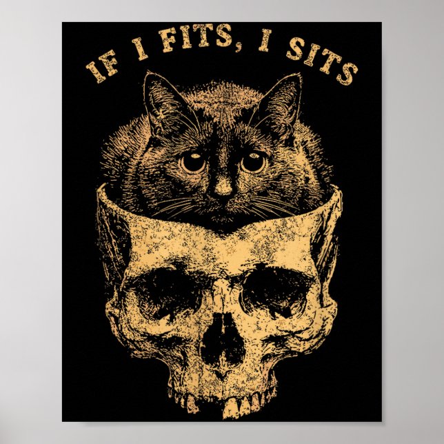Affiche Si ça va assis crâne de chat noir humour mème mini (Devant)