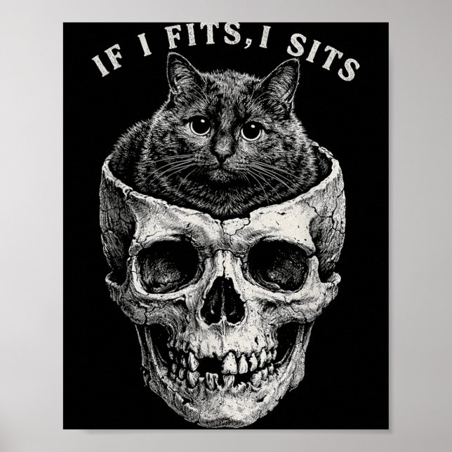 Affiche Si ça va je m'assois Crâne de chat noir Mème minim (Devant)