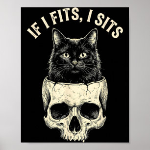 Affiche Si ça va Siège Crâne de Chat Noir Minimaliste Mème