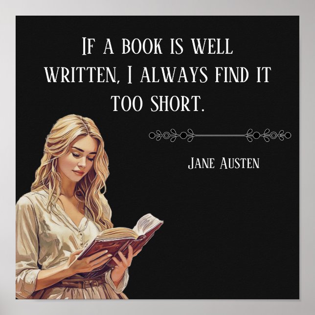 Affiche Si un livre est bien écrit .. citation Jane Austen (Devant)