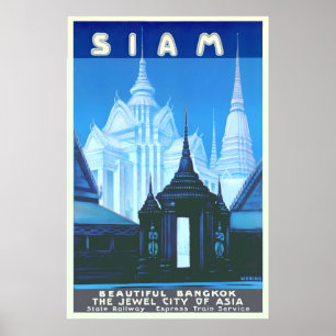 Affiche Siam Thaïlande Bangkok Temples Asie Monde Voyage