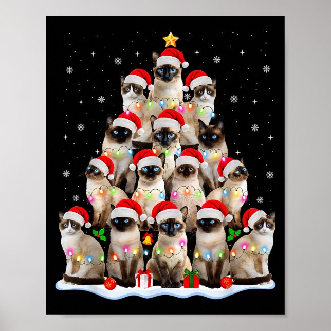 Affiche Siamese Cat Christmas Tree Lights Xmas Catmas Cat  (Devant)