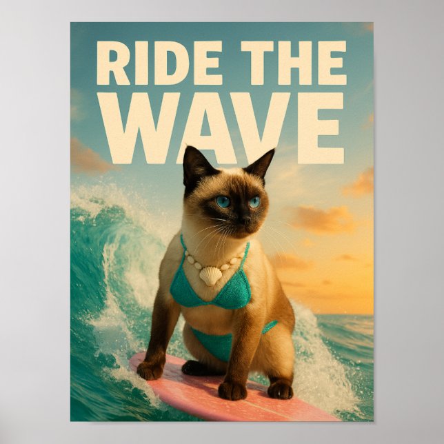 Affiche Siamese Cat is surfing  (Devant)
