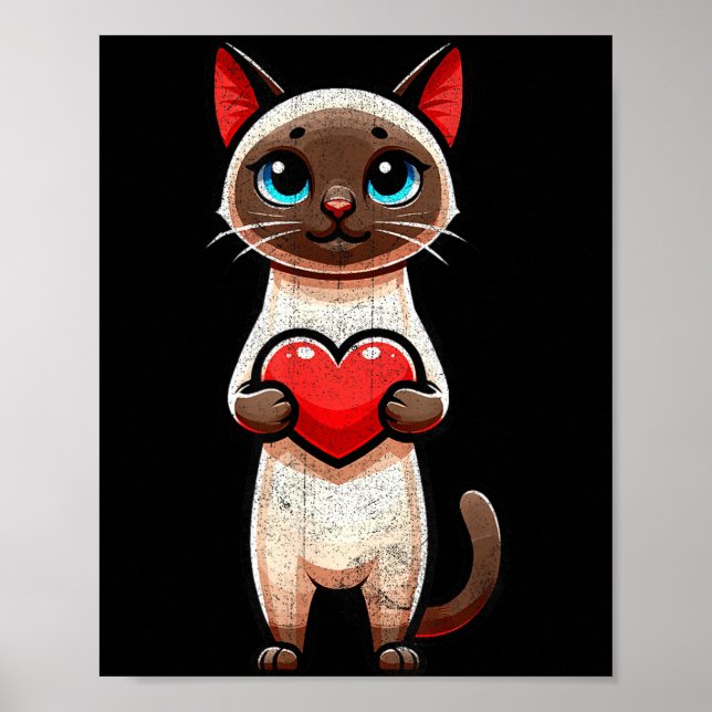 Affiche Siamese Cat Valentines Heart Lover Funny Boys Girl (Devant)