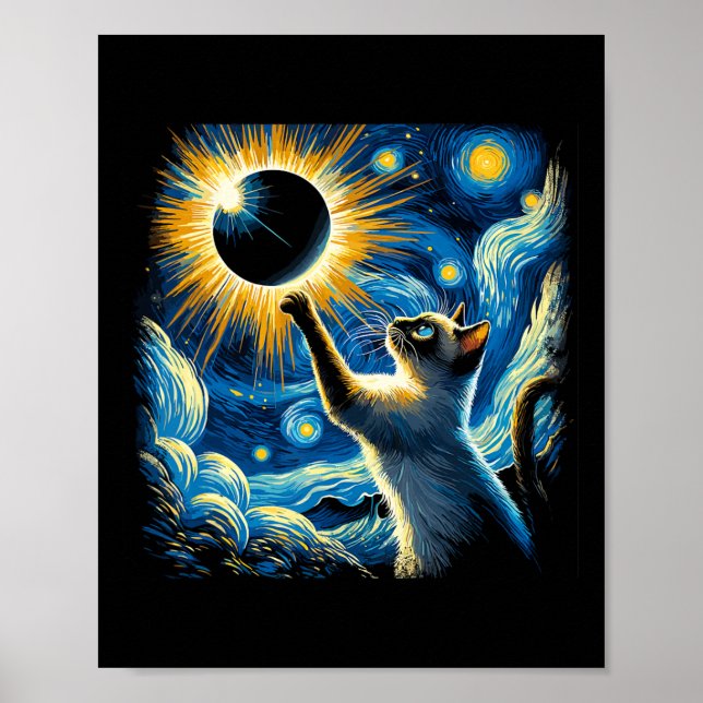 Affiche Siamese Chat 2024 Van Gogh Starry Nuit Siamese Cha (Devant)