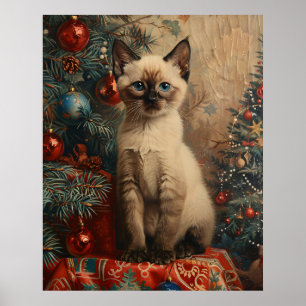 Affiche Siamese Kitten Noël Chat Vintage