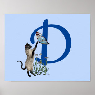 Affiche Siamese papillon de chat Monogramme initial D