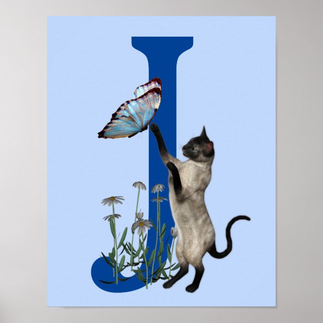 Affiche Siamese papillon de chat Monogramme initial J (Devant)
