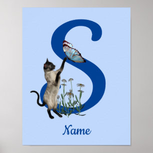 Affiche Siamese Papillon de chat Monogramme initial S Votr