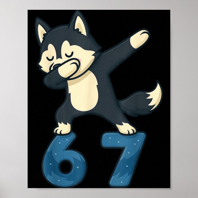 Affiche Siberian Husky Dog Dabbing 67 Meme Six Seven Funny (Devant)