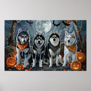 Affiche Siberian Husky Halloween Épouvantable 