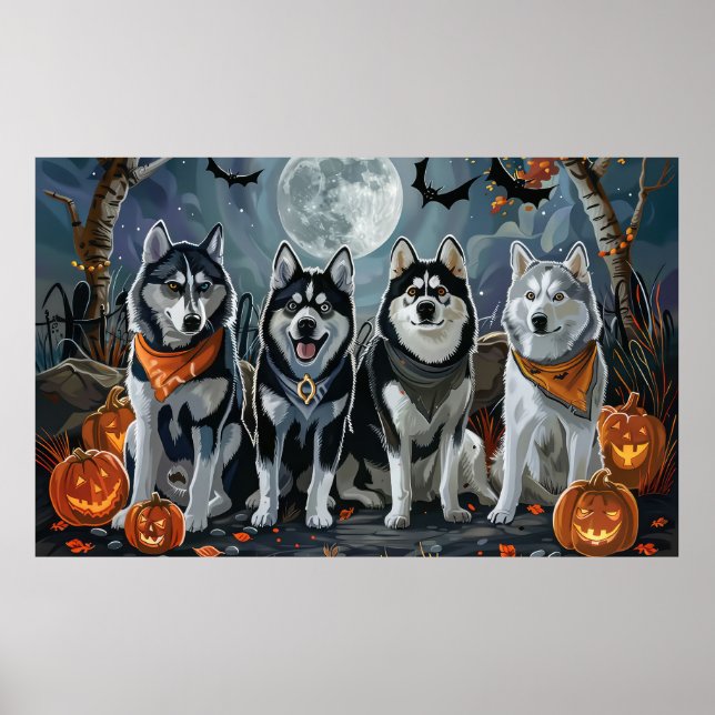 Affiche Siberian Husky Halloween Épouvantable  (Devant)