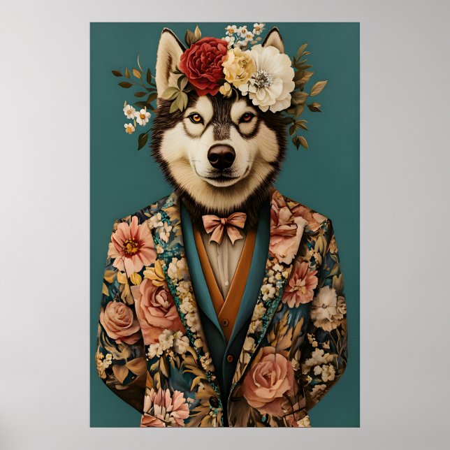 Affiche Siberian Husky In Suit Poster, Husky Portrait (Devant)